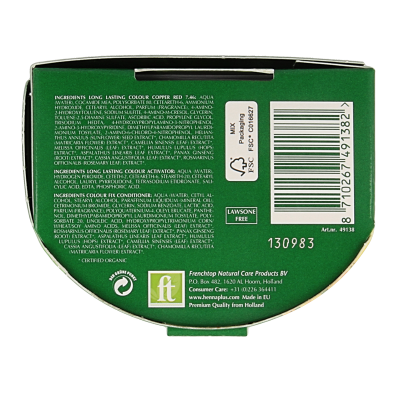 Henna Plus Long lasting colour 7.46 copper red 100 Milliliter