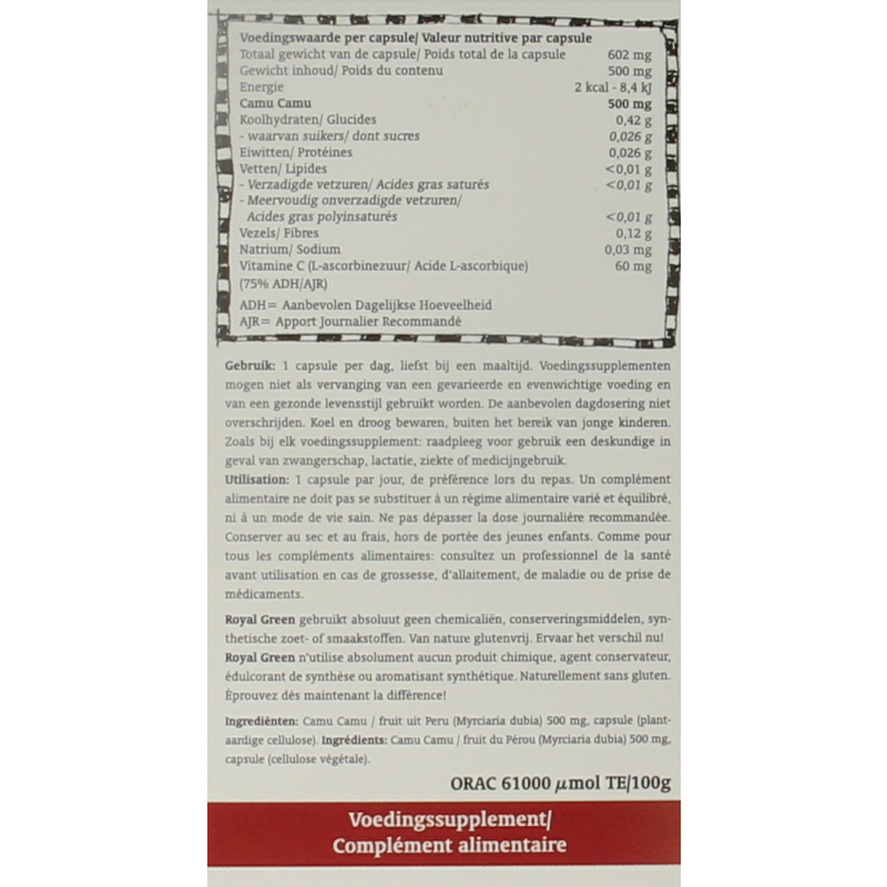 Royal Green Camu camu vitamine C 60 Vegetarische capsules