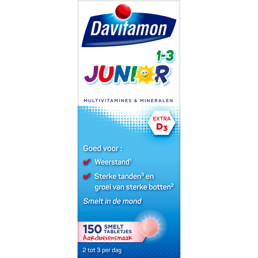 Davitamon Junior 1-3 smelttablet aardbei  150 Tabletten