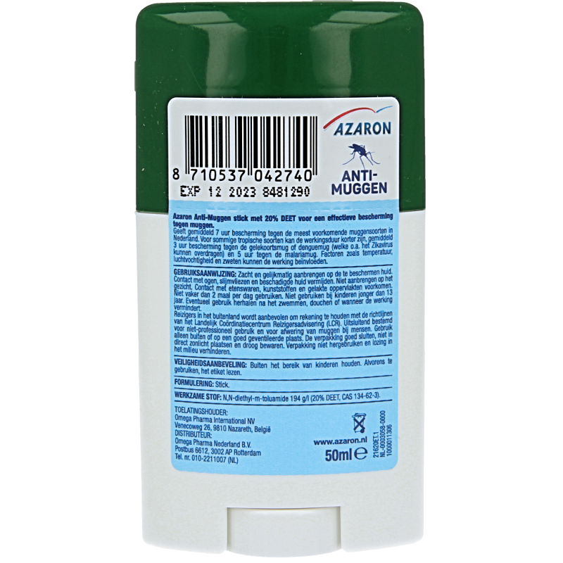 Azaron Anti muggen 20% deet stick 50 Milliliter