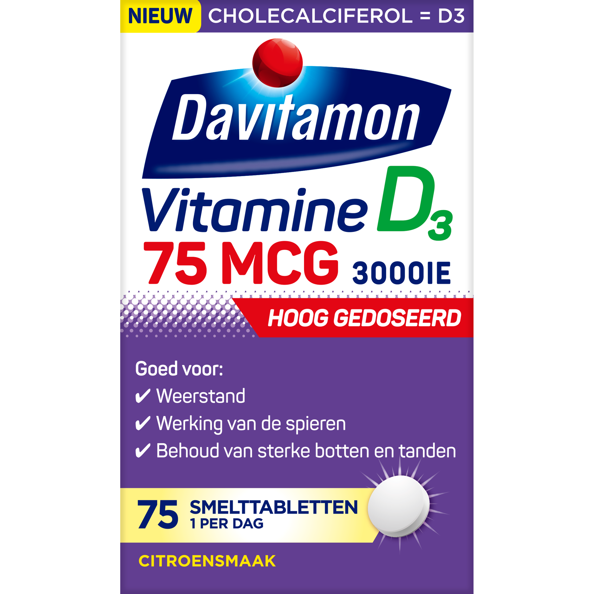 Davitamon Vitamine D volwassenen 75mcg smelttablet 75 Tabletten