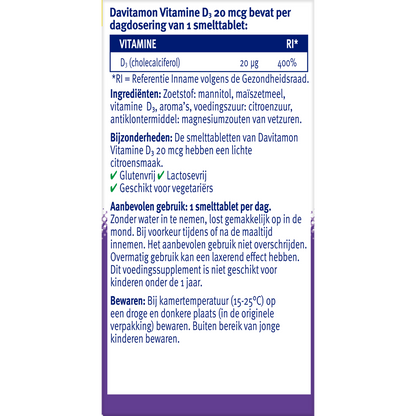 Davitamon Vitamine D3 20mcg 150.00 Smelttabletten