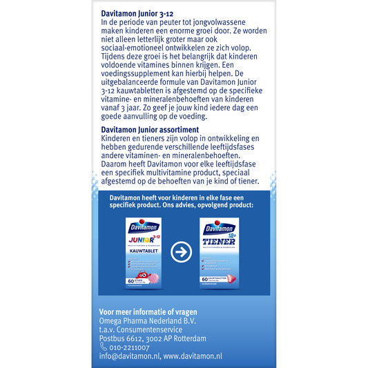 Davitamon Junior 3+ framboos 60.00 Kauwtabletten