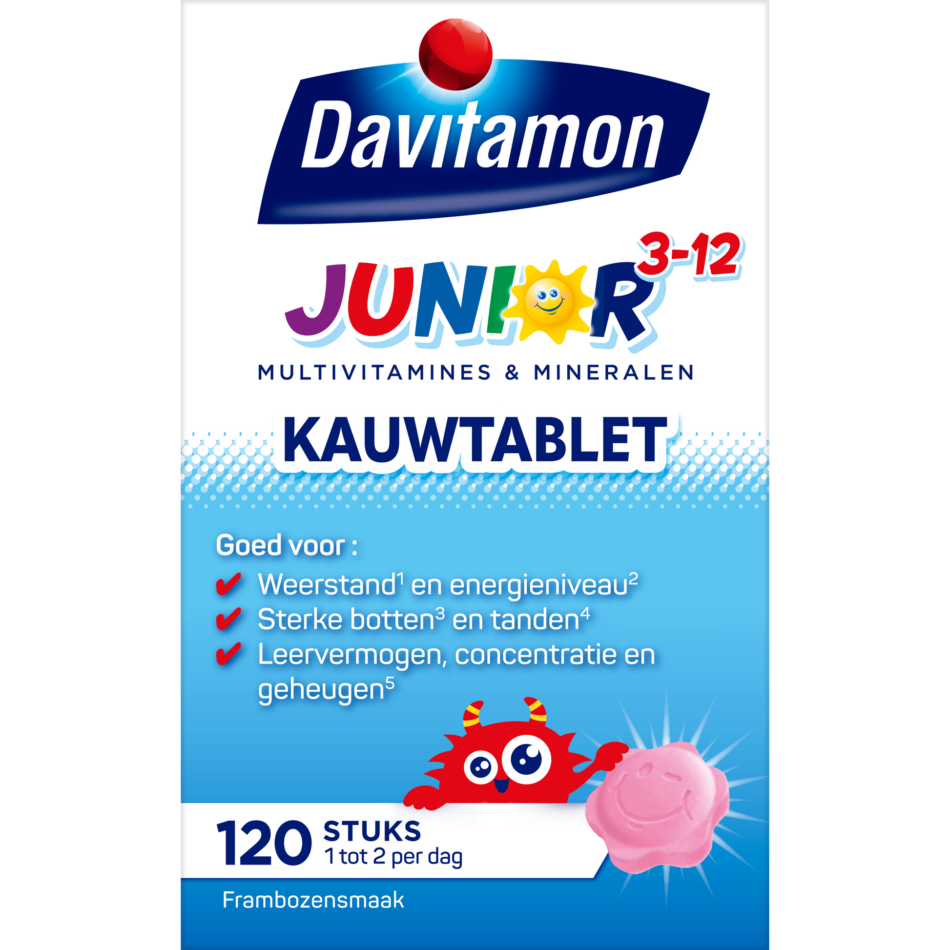 Davitamon Junior 3-12 framboos 120 Kauwtabletten