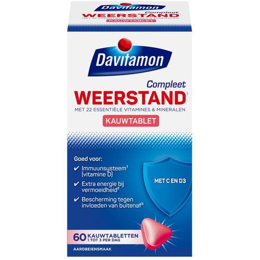 Davitamon Compleet weerstand kauwvitamines aardbei 60 Kauwtabletten