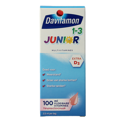 Davitamon Junior 1+ vloeibare vitamines framboos 100.00 Milliliter