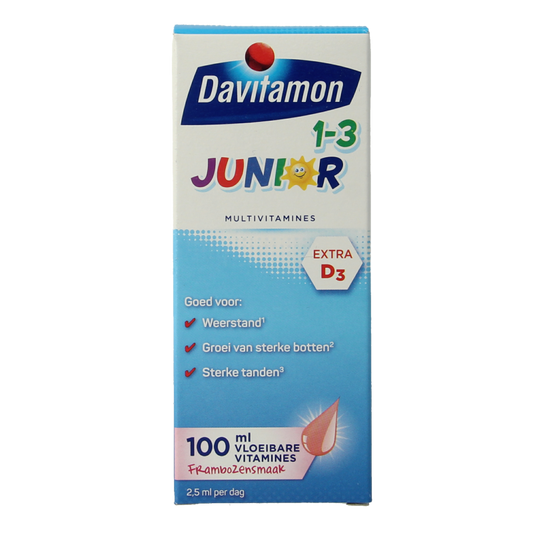 Davitamon Junior 1+ vloeibare vitamines framboos 100 Milliliter