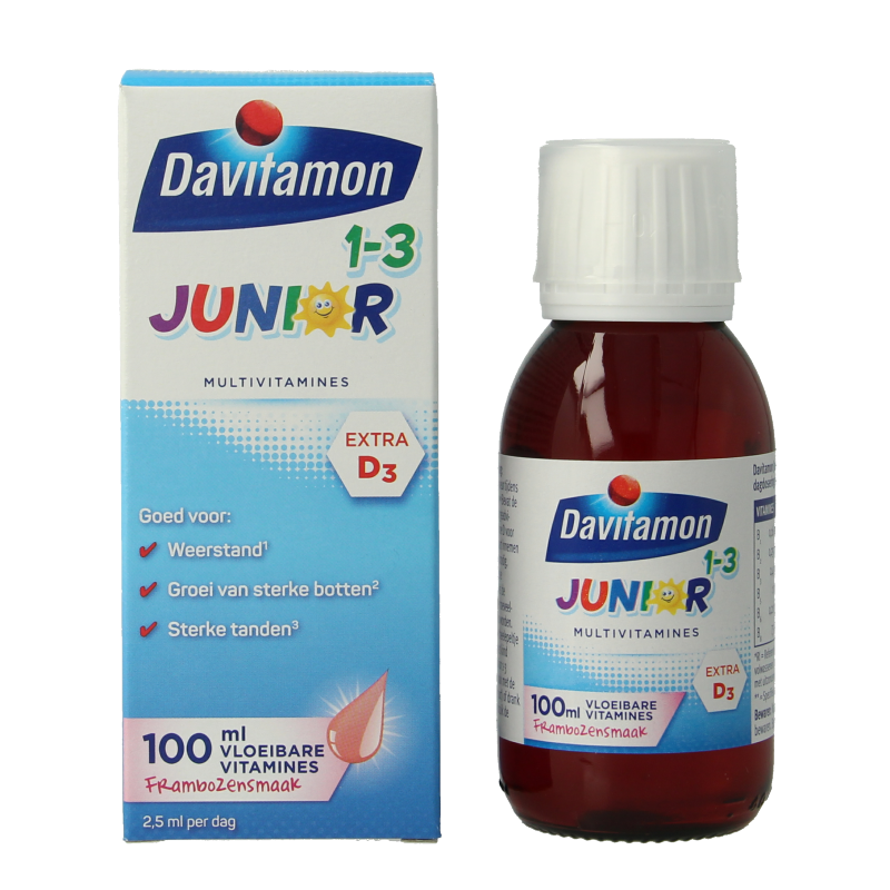Davitamon Junior 1+ vloeibare vitamines framboos 100 Milliliter