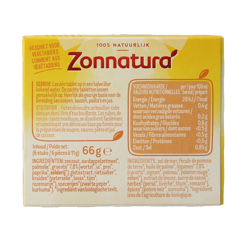 Zonnatura Groentebouillon tablet 11 gram bio 6 Stuks