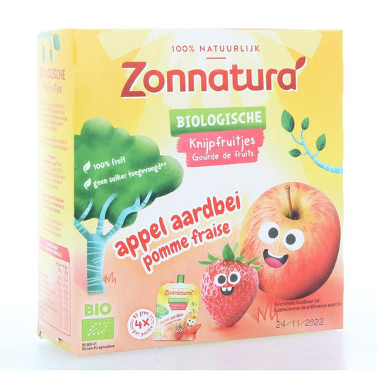 Zonnatura Knijpfruit appel/aardbei bio 4 Stuks
