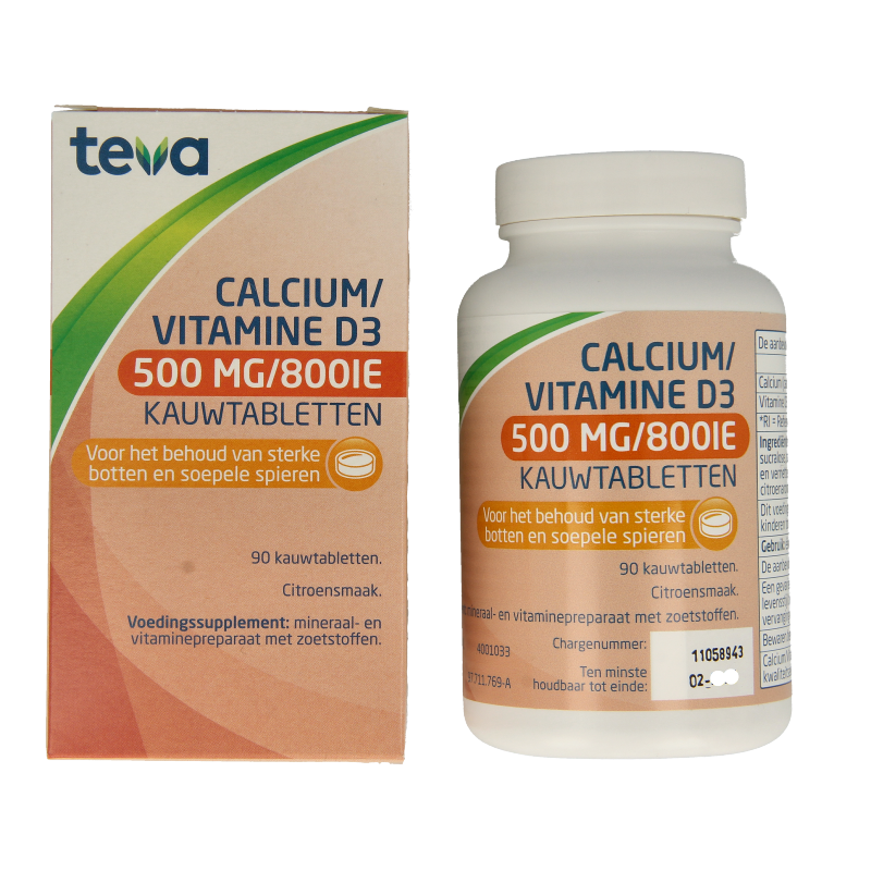 Teva Calcium / vitamine D 500mg / 800IE 90 Kauwtabletten