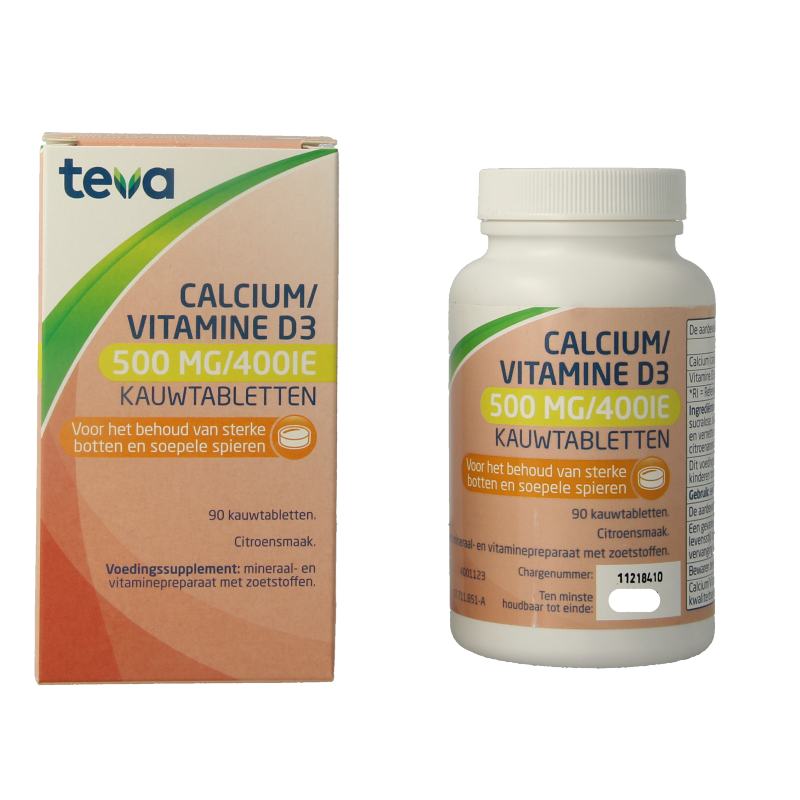 Teva Calcium / vitamine D 500mg / 400IE 90 Kauwtabletten