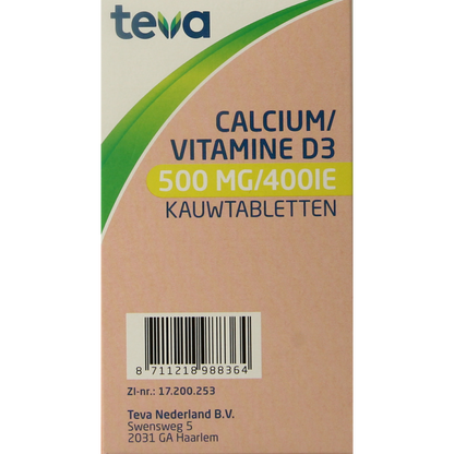Teva Calcium / vitamine D 500mg / 400IE 90.00 Kauwtabletten