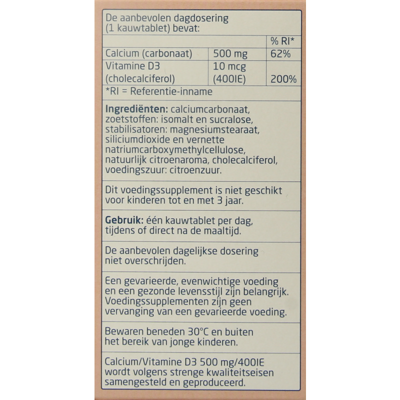 Teva Calcium / vitamine D 500mg / 400IE 90 Kauwtabletten