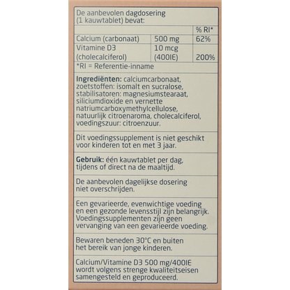 Teva Calcium / vitamine D 500mg / 400IE 90.00 Kauwtabletten