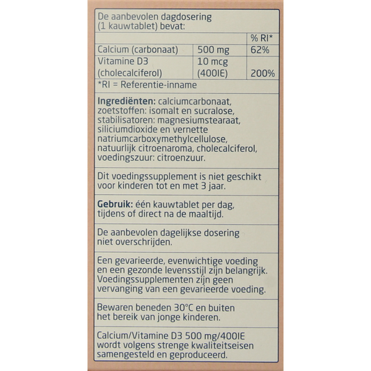 Teva Calcium / vitamine D 500mg / 400IE 90.00 Kauwtabletten