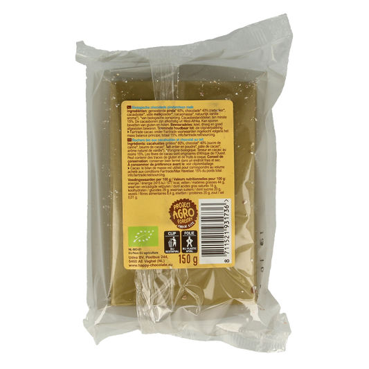 Happy Chocolate Chocolade pindarotsen melk bio 150 Gram
