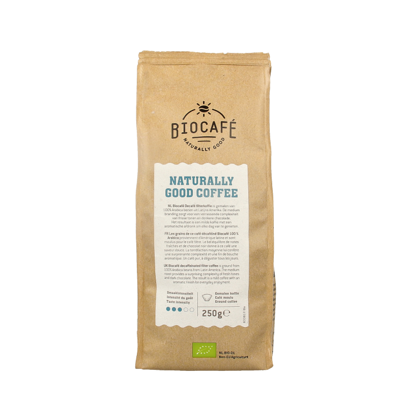 Biocafe Filterkoffie cafeinevrij/decaf bio 250 Gram