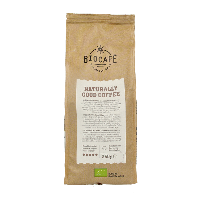 Biocafe Filterkoffie espresso dark roast bio 250 Gram