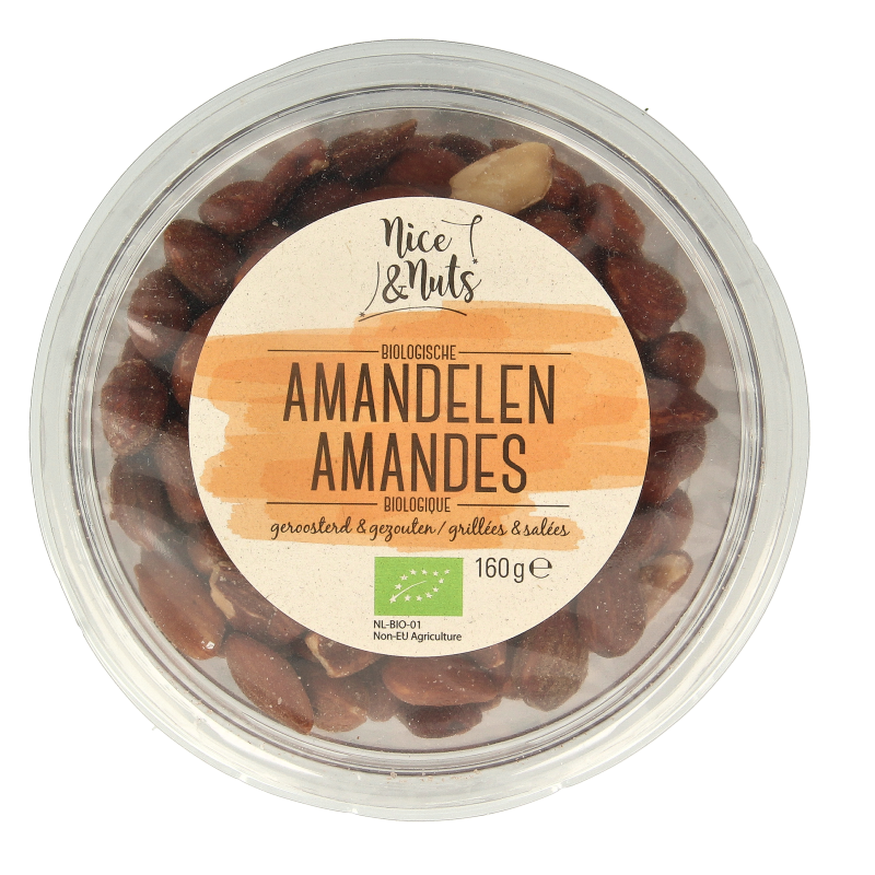 Nice & Nuts Amandelen bruin gezouten geroosterd bio 160 Gram