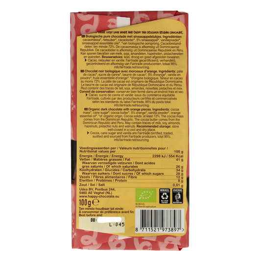 Happy Chocolate Puur sinaasappel bio 100 Gram