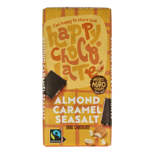 Happy Chocolate Puur amandel karamel zeezout bio 100 Gram