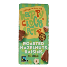 Happy Chocolate Melk geroosterde hazelnoot rozijn bio 100.00 Gram