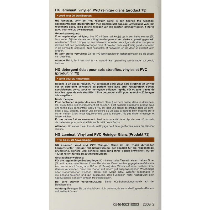HG Laminaatreiniger glans 1 Liter
