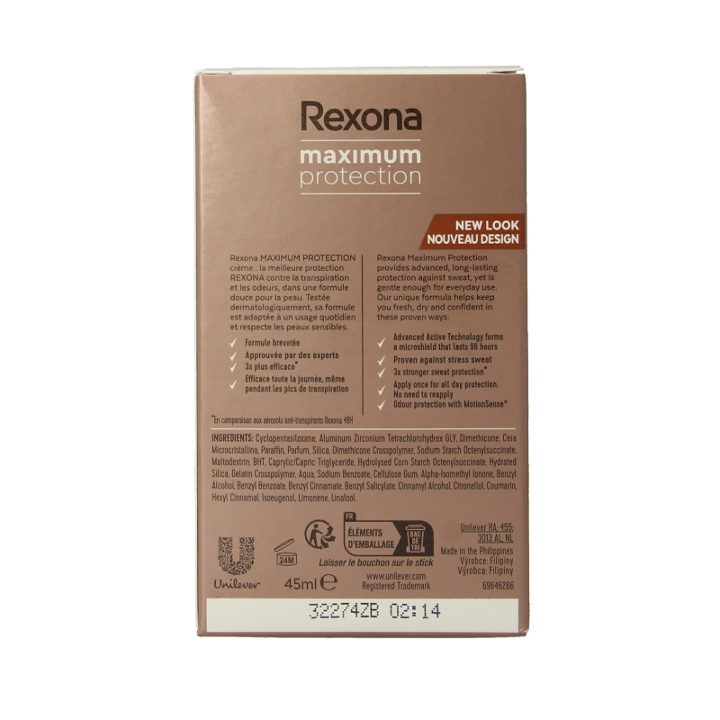 Rexona Deodorant stick women max prot sensitive 45 Milliliter
