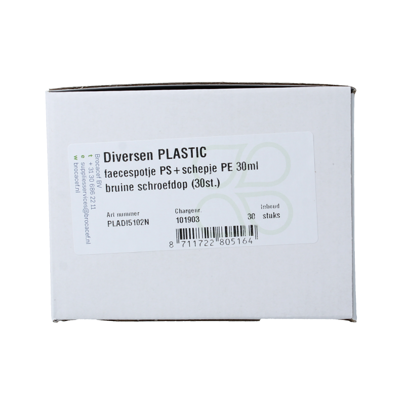 Brocacef Faecespotje PS + schepje PE 30ml 30 Stuks