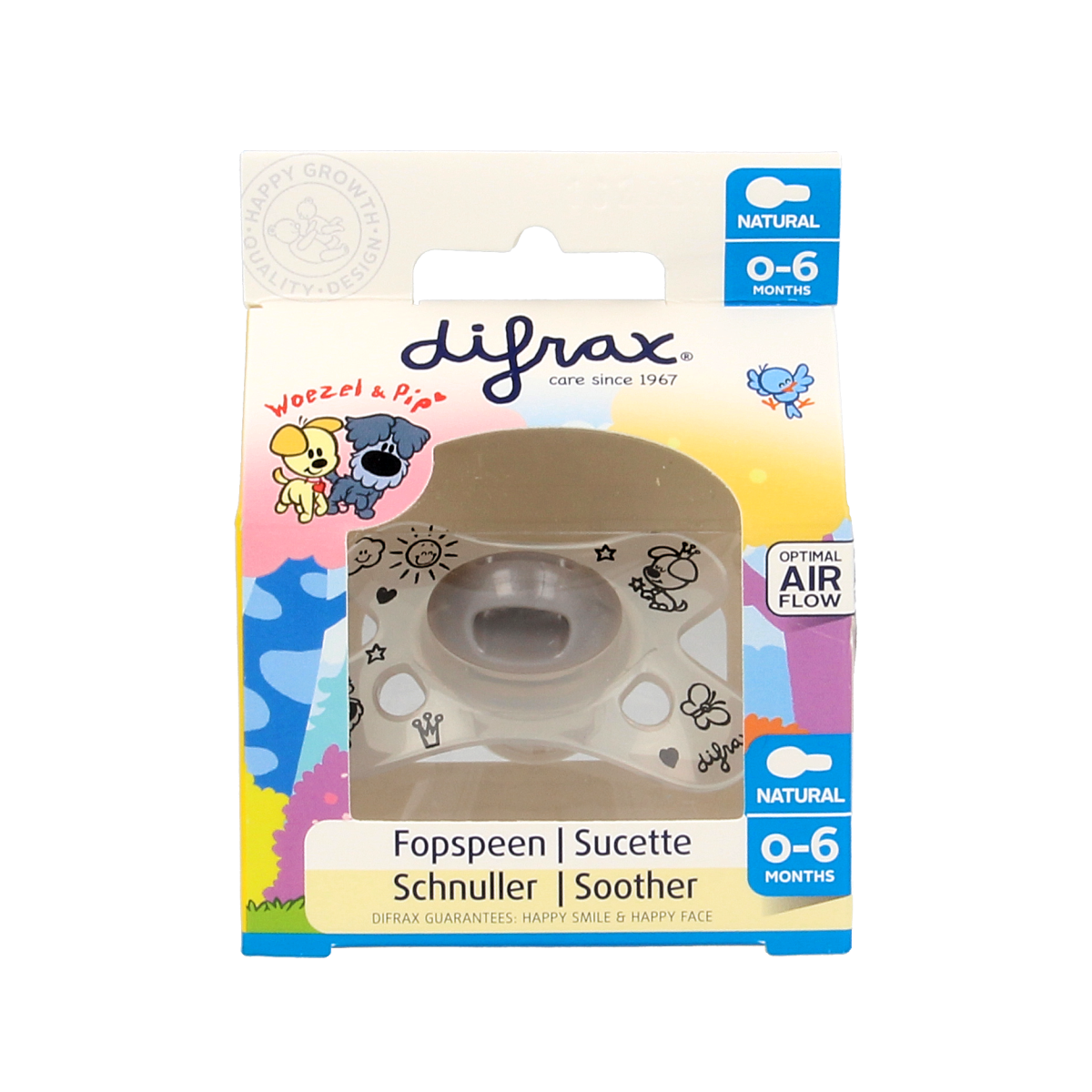 Difrax Fopspeen natural 0-6 maanden Woezel & Pip  1.00 Stuks