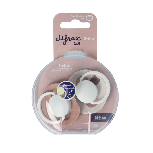 Difrax Fopspeen glow dynamic 0-6 mnd ivory/blush 2 Stuks