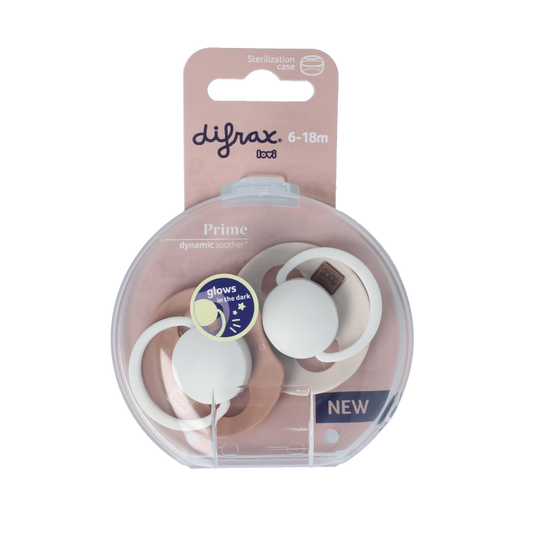 Difrax Fopspeen glow dynamic 6-18  mnd ivory/blush 2 Stuks
