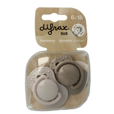 Difrax Fopspeen 6-18 maanden harmony light grey/dark grey 2 Stuks