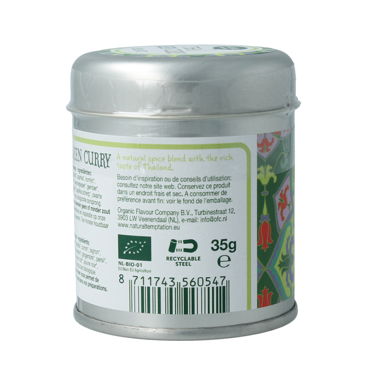 Natural Temptation Thai green curry blikje bio 35.00 Gram