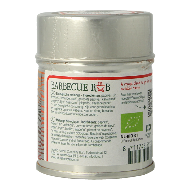 Natural Temptation Barbecue rub blikje bio 40 Gram