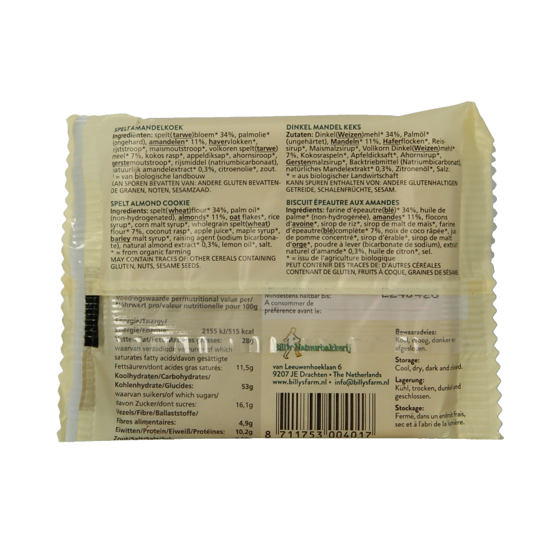Billy's Farm Spelt amandelkoeken bio 50 Gram