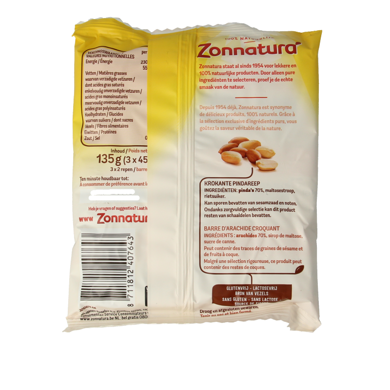 Zonnatura Pinda crunch 45 gram 3 Stuks