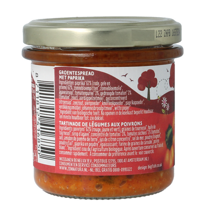 Zonnatura Groentespread paprika bio 135.00 Gram