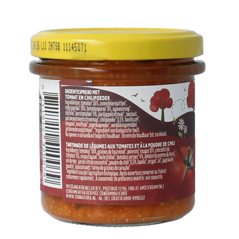 Zonnatura Groentespread spicy tomato bio 135 Gram