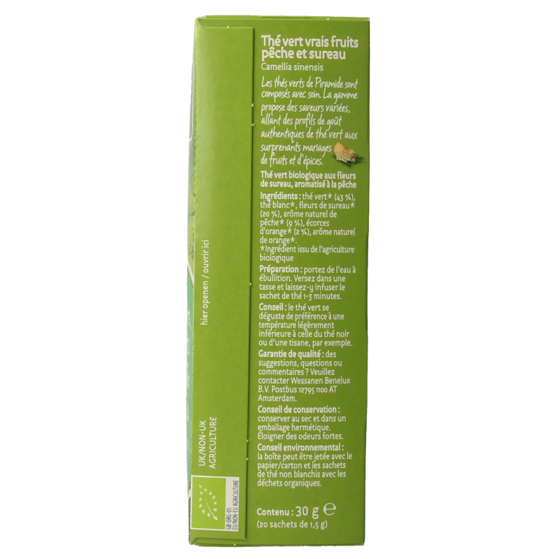 Piramide Groene thee perzik vlierbloesem bio 20 Zakjes