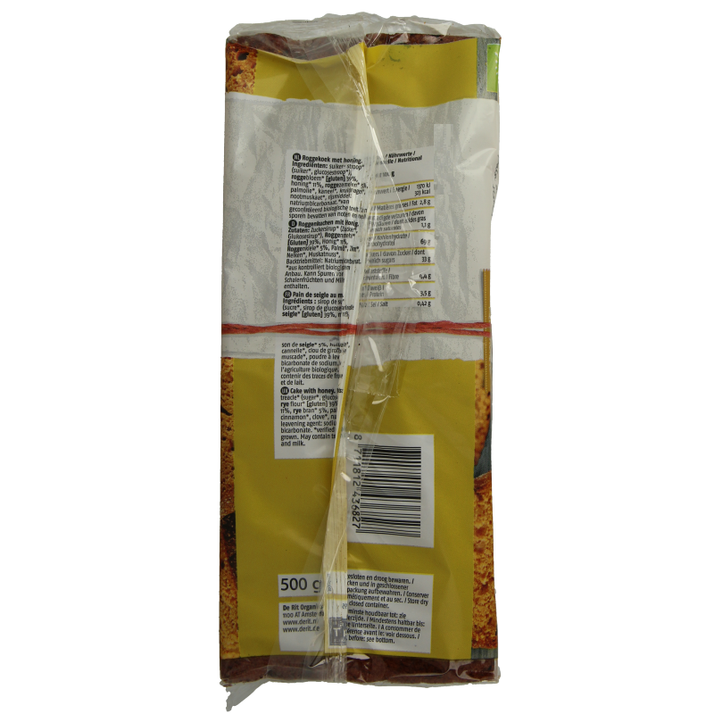 De Rit Volkoren honingkoek bio 500 Gram