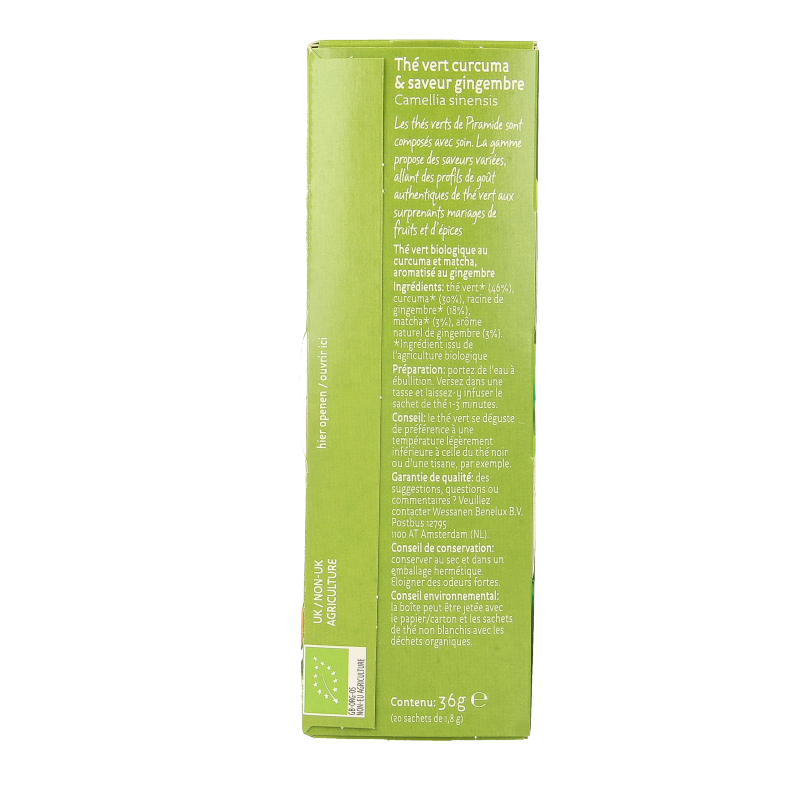 Piramide Oppeppend groene thee gember & curcuma bio 20 Zakjes