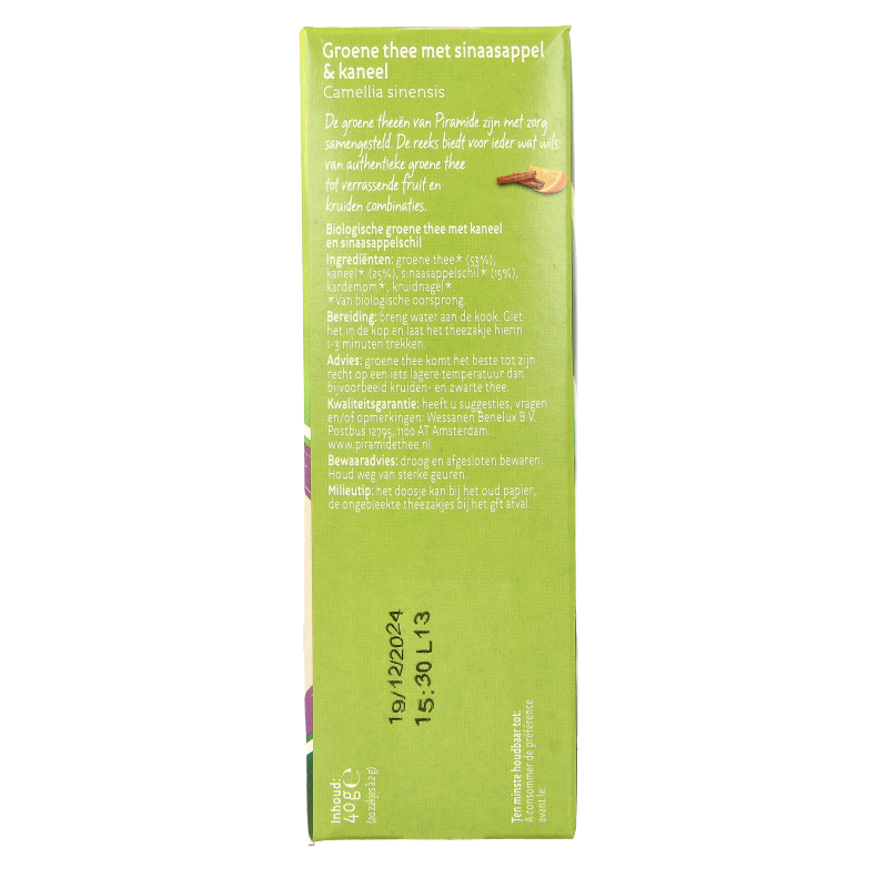 Piramide Verwarmend groene thee sinaasappel & kaneel bio 20 Zakjes