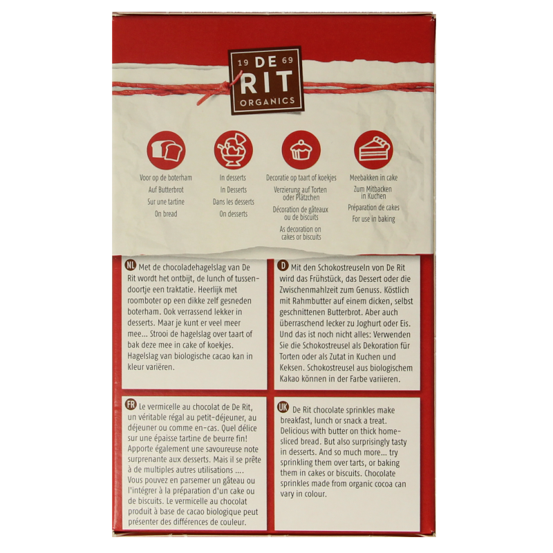 De Rit Chocoreale hagelslag puur bio 225 Gram