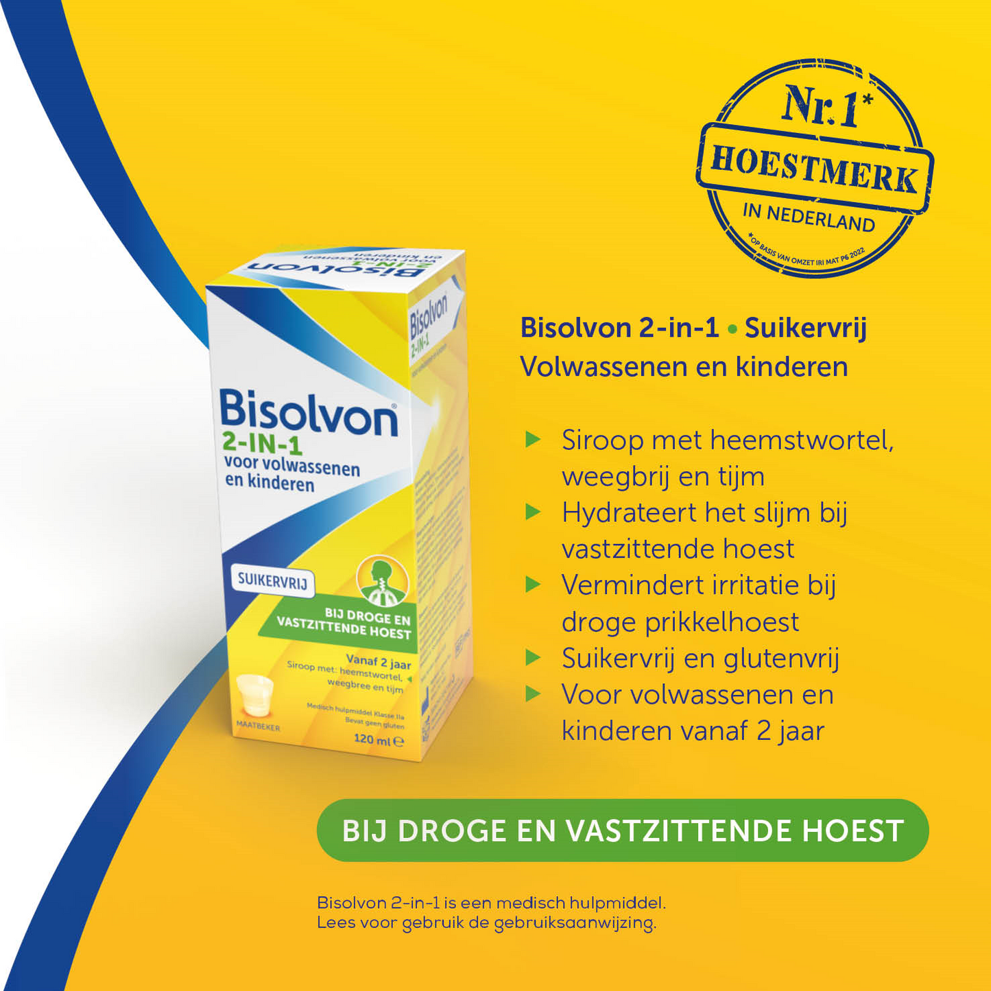 Bisolvon Drank 2-in-1 suikervrij 120 Milliliter