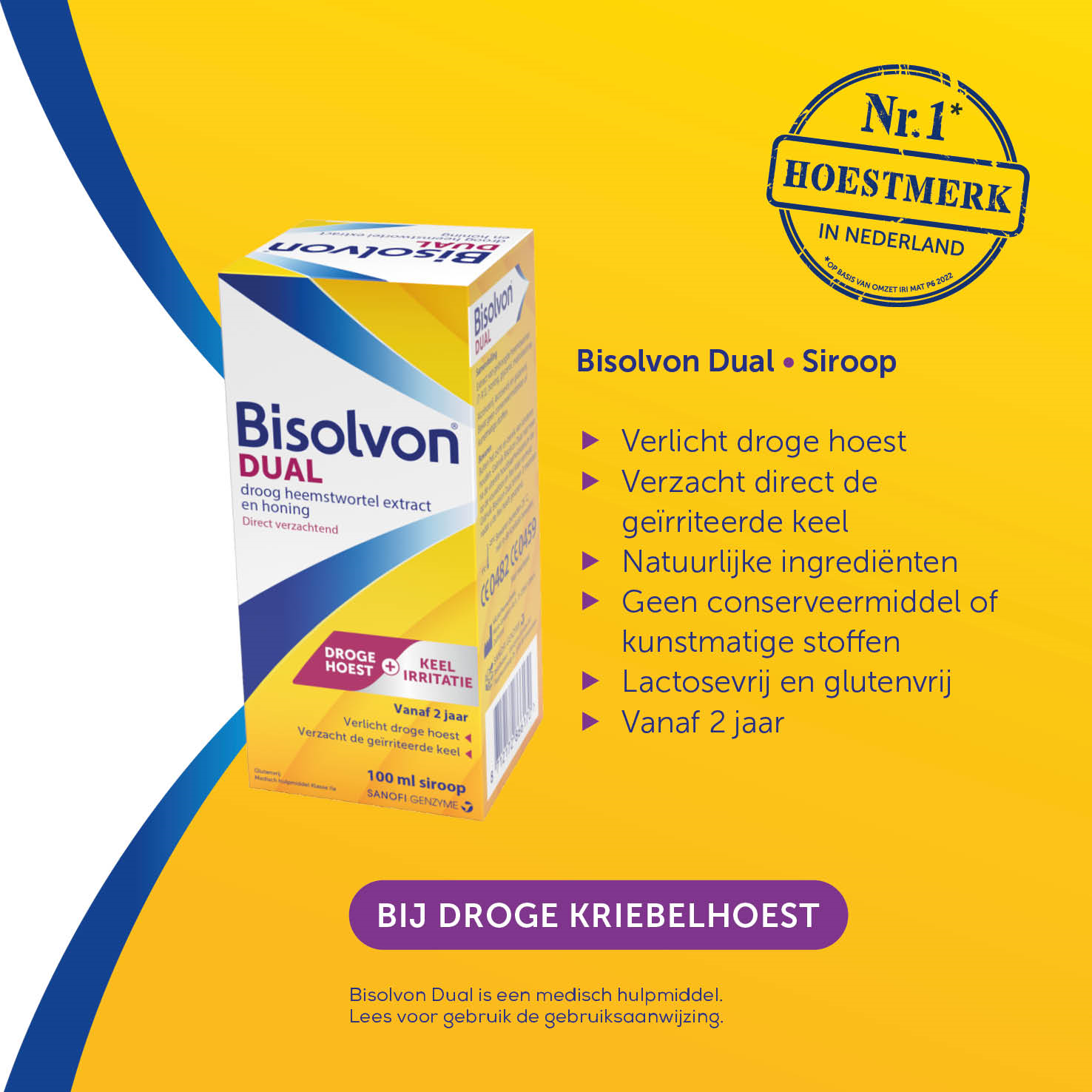 Bisolvon Dual droge hoest/keelirritatie siroop 100 Milliliter