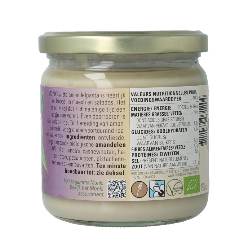 Monki Witte amandelpasta eko bio 330 Gram