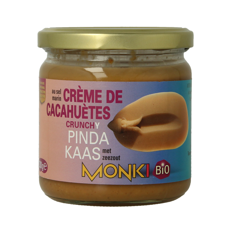 Monki Pindakaas crunchy met zout eko bio 330 Gram