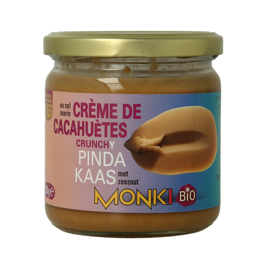Monki Pindakaas crunchy met zout eko bio 330 Gram
